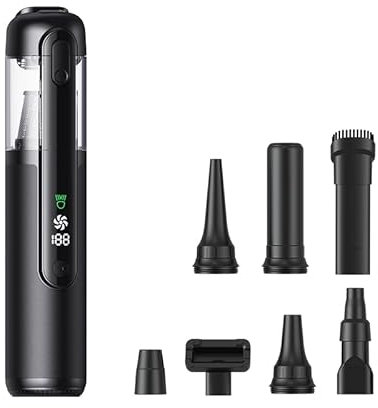 Linterngo Aspiradora de Mano 4 en 1 (16 500 Pa, Motor sin escobillas 80 W)​​ – Portátil con Pantalla LED, 27 min autonomía, Carcasa de Aluminio ​​Negro​​ para Coche, hogar y Oficina.