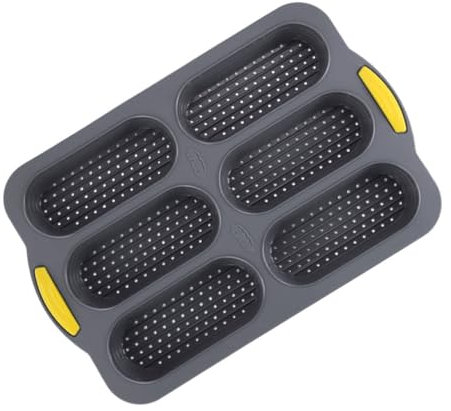 Didiseaon Moule à Silicone Antiadhésif pour Hot Dogs et Baguettes Plateau de Cuisson Flexible Cavités pour Petits Pains Maison Ustensile de Boulangerie Pratique et