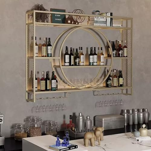 DUANHOZ Mensola portabottiglie da Parete, portabicchieri, portabottiglie e portabicchieri sospeso, mensole da Parete in Legno, espositore Moderno per casa, Bar, Cucina, Noce Nero