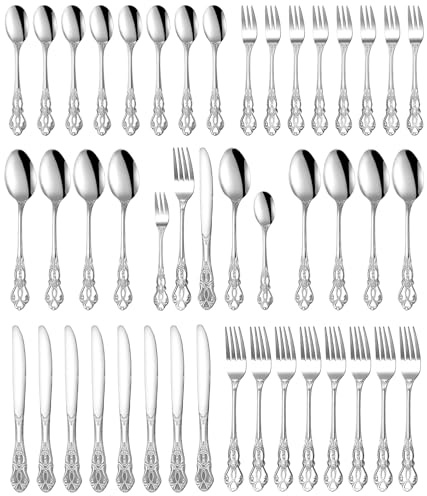 Duxivo Set de Cubiertos 40 Piezas, Cubiertos Acero Inoxidable, Acabado Pulido Brillante, Juego de Cubertería con Cuchillo, Tenedor, Cuchara, Apto para Lavavajillas,Plata