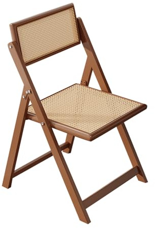 Silla plegable de ratán de nogal (paquete de 1) – Cómodo asiento de bambú para exteriores, perfecto para dormitorio, sala de estar, rincón de lectura, comedor y decoración de cocina.