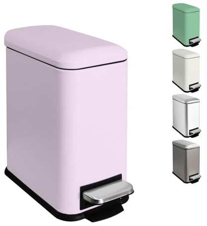 Ullege Bathroom Bin, Small Bin with Inner Bucket, 5L Stainless Steel Pedal Bin with Soft Close Lid, Slim Bin for Small Spaces, Pink