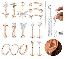 Adramata 16G Rook Piercing Chirurgenstahl Augenbrauen Piercing Gold/Silber Labret Lippenpiercing Gebogene Piercings Banane Barbells Helix Conch Knorpel Rook Daith Piercings Stecker Creolen Set