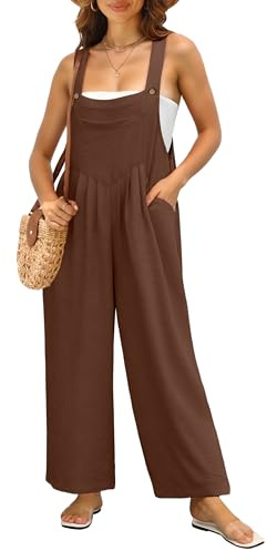 IWOLLENCE Dungarees for Women UK Summer Jumpsuits Playsuit Overalls Pregnancy Maternity Loose Casual Holiday Wear with Side Pockets Adjustable Straps (Brown, L)