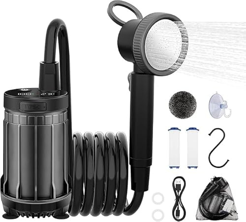 Uplayteck Ducha Portatil Camping, Ducha Electrica Recargable 8000mAh con Digital Inteligente, 150 Minutos de Autonomía, IPX8 Impermeabilización Ducha de Camping con Bomba para Acampar, Viajes