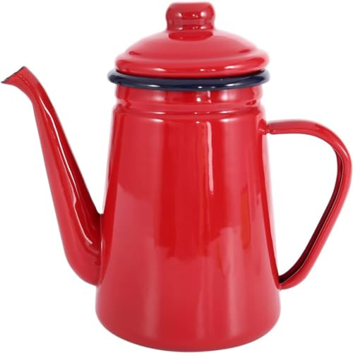 Brocca da caffè smaltata da 1,1 l, per fornello a gas e fornelli a induzione, colore: rosso