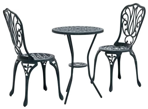 SooIarix Set da bistrò da giardino, 3 pezzi, verde, in alluminio, resistente alle intemperie, con tavolo e 2 sedie, per balcone, lounge e giardino all'aperto, posti relax