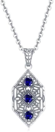 silverhalsband pdants för dam 100% med safir 3 stenar blad fin hona