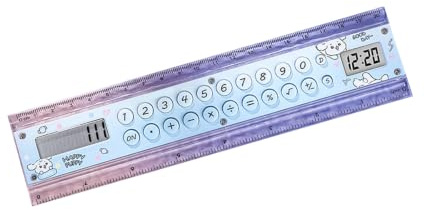 Skrivbordsräknare linjal med klockskärm, 15 cm/5,9 tum mätskala och 8-siffrig skärm för skola och undervisning rak linjal miniräknare studieskrivbord matematikhjälp LCD-skärm klocka klassrumsverktyg