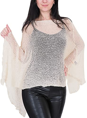 Ikat Mimosa Ladies Crochet Poncho Lace Fish Net Batwing Wrap Beach Cover Up