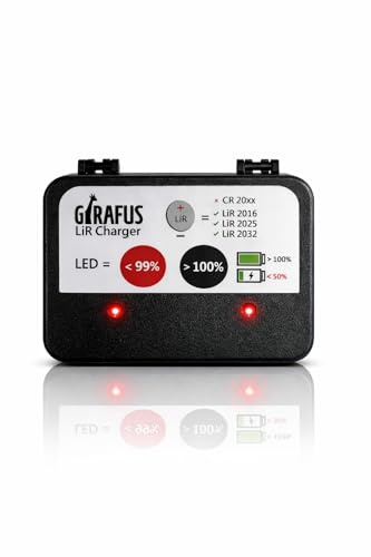 Girafus Knopfzellen Ladegerät USB für LIR2032 LIR2025 LIR2016 ohne Akkus | USB Batterieladegerät für LIR Akkus, die CR2032 CR2025 CR2016 ersetzen – Lieferung ohne Akkus