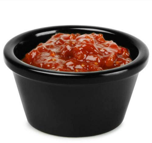 Chabrias Pack of 24 Plain Traditional Ramekins Condiment Pots, Sauce Ramekins, Dip Bowls, Tough Plastic Sauce Pots, Made in England (Black 1.5oz)