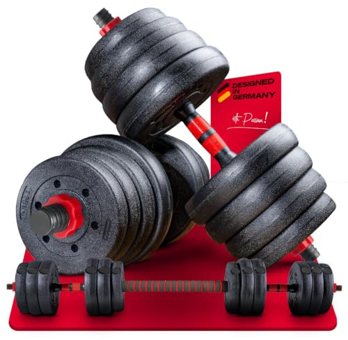 Sportstech, Hantelset 20/30/40kg + Stahlfaserbeton statt Zement AH150 | Verstellbares Hanteln Set mit Sternverschluss für Bizeps Curls, Bankdrücken, Kniebeugen, Rudern und Schulterdrücken