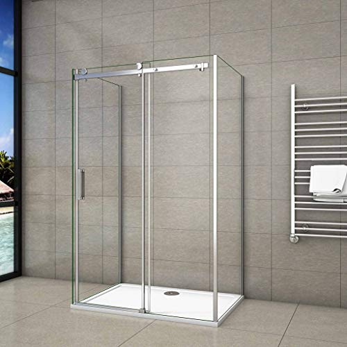 H.195cm Box Doccia a 3 Lati Scorrevole 100x80x80cm 2 Laterale Vetro 8mm | Anticalcare, Trasparente Vetro Temperato, Cromato Lucido Telaio