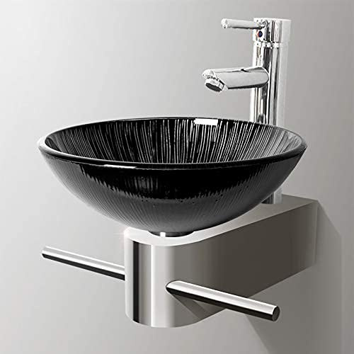 chicstyleme Wandhängendes Waschbecken aus Glas Glaswaschbecken mit Armatur Waschbecken mit Wasserfall Wasserhähnen Badezimmer Handwaschbecken One Bowl Waschbecken