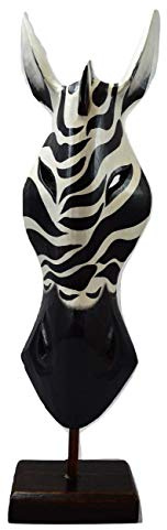 My Family House Wild Zebra Mask on Plinth - Wood - Hand Carved - Free Standing Ornament - 35 cm