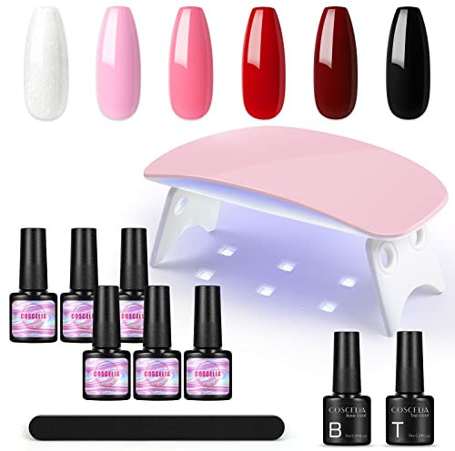 COSCELIA Kit Vernis Semi Permanent Complet: 6 Vernis à Ongles Classique, Lampe UV/LED, Base et Top Coat, Outils et Décorations Nail Art pour Débutants