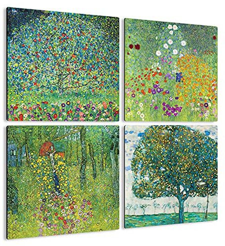 Giallobus - 4 Quadrate mit mehreren Feldern - Gustav Klimt - Klimts schönste Werke - Sammlung 2 - MDF-Holz - 29,7x29,7 - x 4 Stück