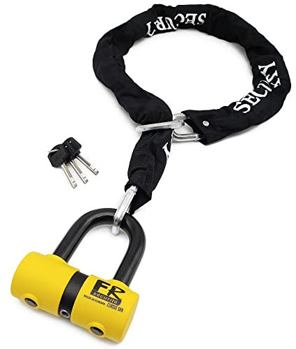 FR sécurité FR50 + 10.120L Bloccadisco Moto Catena Antifurto Mini U Omologato Sra Protezione Sicurezza Motociclo Scooter Bicicletta Multifunzione Acciaio, Anello Loop 120cm