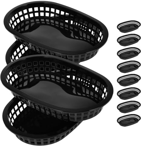 Doitool 12 Pezzi Cestini Fast Food Plastica Basket a Forma Di Barca 9.17X5.83X1.30 Pollici Per Hamburger Patatine Monoporzione Snack Frutta E Pane Per Ristoranti Ktv Feste (Nero)