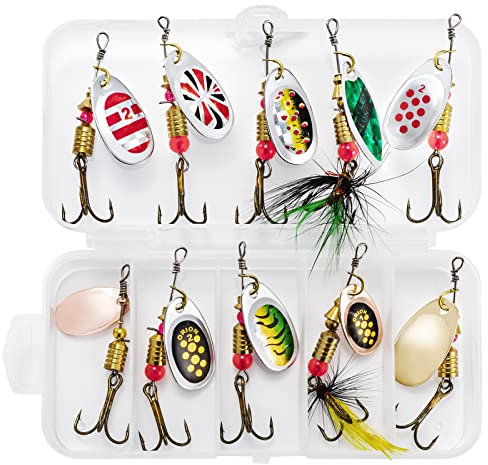 Fishing Forellen Spoon Set, 10 Stück Forellenköder Spinner Blinker Angelköder mit Aufbewahrungsbox für Hecht Zander Barsch Forelle