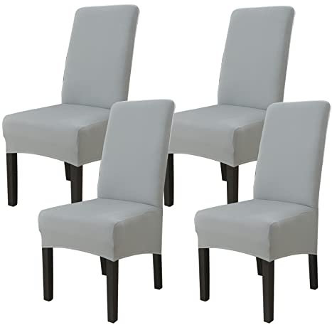 Jaotto Stuhlhussen 4er Set Stretch, XL Stuhlhussen Abwaschbar Waschbarer Elastische, Stretch Stuhlschoner Große Stuhlbezüge für Stuhl Esszimmer Büro Esszimmer Hotel Bankett(Hellgrau,Set of 4)