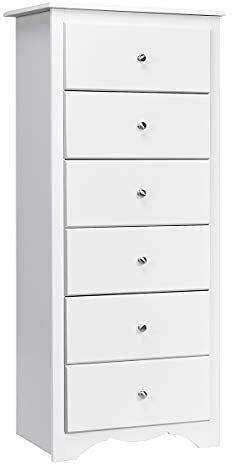 COSTWAY Wooden Chest of Drawers, 6-Drawer Dresser Cabinet, Floor Standing Tall Narrow Storage Cupboard Organiser Unit for Bedroom, Living Room, Closet and Hallway (White)