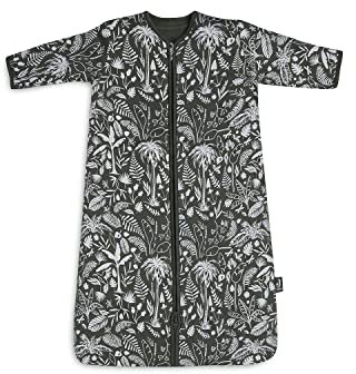 Jollein Ganzjahres Schlafsack Baby - Botanical Leaf Green - 110cm - Baumwolle - 0.5 bis 3.0 Tog - Schlafsack Baby Sommer & Winter - Blätter Print, Dunkelgrün