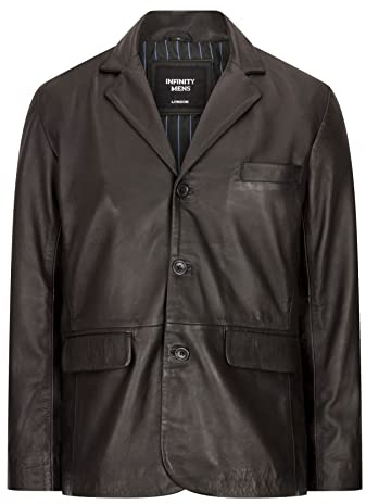 Veste en Cuir véritable pour Homme Style Blazer Fermeture à 3 Boutons Coupe Classique décontractée Vintage - Noir 3XL
