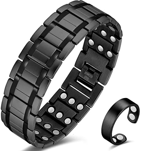 Cigmag Magnetic Bracelet Men Ultra Strength Magnet Titanium Steel Three Row with Adjustable Tool & Present Box