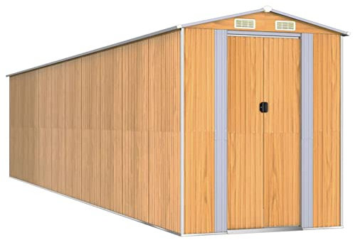 Chusui Geräteschuppen, Gerätehaus, Fahrradgarage, Gartenhütte, Fahrradunterstand, Gartenhäuschen, Garten Hütte, Fahrrad Unterstand, Hellbraun 192x855x223 cm Verzinkter Stahl