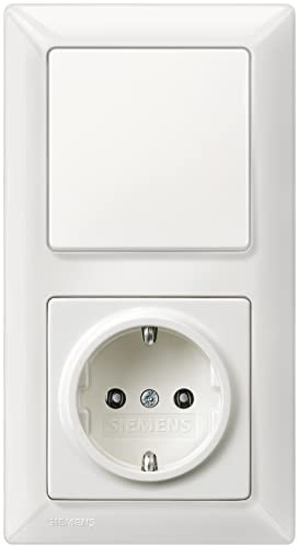 SIEMENS - Set completo di prese interruttori della luce – Inserto interruttore della luce, bilanciere, inserto Schuko & 2 cornici in bianco titanio, per incasso 5TA2156, 5TG6201,5UB1511, 5TG2552-0