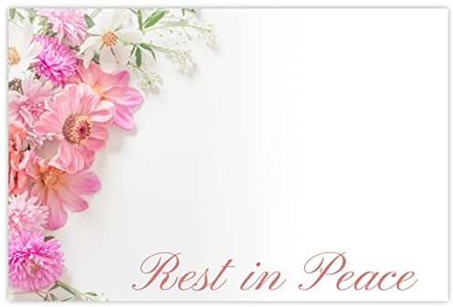 celloexpress Rest in Peace (Garden Dahlia) Flower Message Cards - 60mm x 90mm - Bereavement Florist Card Sympathy Condolences Notes (Pack of 10)