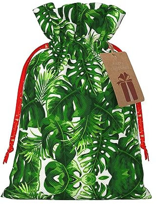 Monstera Deliciosa Bolsa de regalo con correa de cáñamo y plátano, bolsa de regalo – Navidad, fiesta de cumpleaños, bolsa con cordón