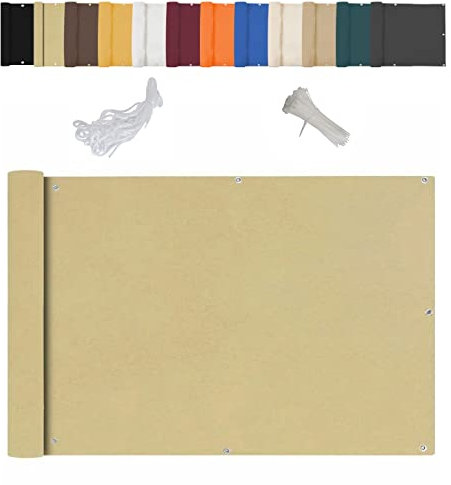 Balkonverkleidung, Zaunelement, Sichtschutz, 100% Sichtschutz, mit Kabelbindern und Alu-Ösen, für Balkongeländer, Terrassen, Gärten – Beige 50x200cm