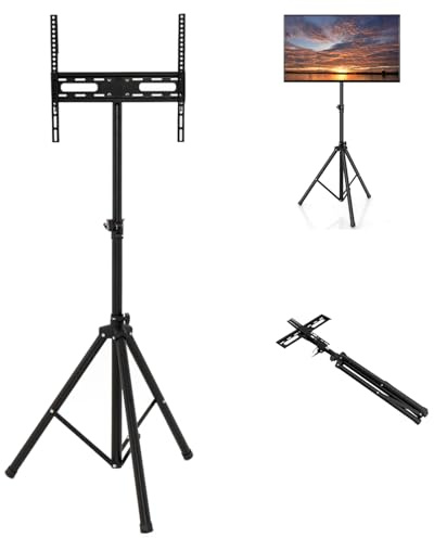 GiantexUK Tripod TV Stand, Height Adjustable 360° Swivel TV Floor Stand with Non-Slip Foot Pads, Foldable Metal Universal TV Stand Holder for 21-47Inch LED LCD OLED Screens, VESA 400x400mm, 35kg Load | 35kg Load Foldable Metal Universal TV Stand Holder with Non-Slip Foot Pads for 21-47Inch LED LCD OLED Screens, VESA 400x400mm