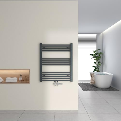 Heilmetz Scaldasalviette Bagno ad Acqua 700x600mm, Termoarredo Bagno, Termosifoni Moderni Acciaio, Scalda Asciugamani da Parete 1/2, Attacco Centrale, Interasse 50, Termosifoni Verticali, Bianco