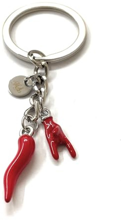 MODA MavillA Portachiave Corna e Corno Rosso Portafortuna Acciaio Inossidabile Idea Regalo Confezione Regalo Inclusa