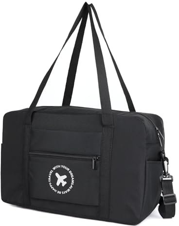 SZDPC Reisetasche für Ryanair Handgepäck 40x20x25 Tasche für Flugzeug, Faltbare Kleine Reisetasche Damen Herren (Schwarz)