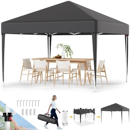 Devoko Pavillon 3x3 Wasserdicht Stabil Winterfest 3-fache Höhenverstellung,Faltpavillon UV Schutz 50+,Pavillon Faltbar,Pavillion mit Tragetasche,Für Garten Outdoor Camping,Grau