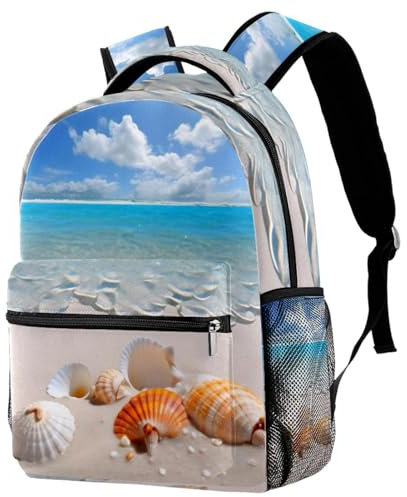 FVQL Sac à dos cartable, sac d'école, sac à dos de voyage, plage coquilles de sable, Colorjdnf365, 29.4x20x40cm/11.5x8x16in