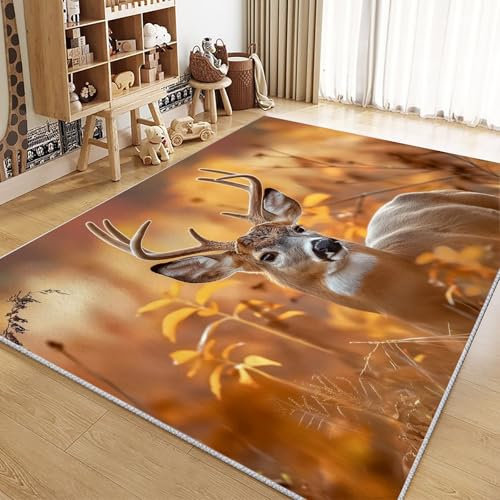 Generisch Teppich Wohnzimmer 160x230cm Tier Elch Schlafzimmer Bettvorleger, Moderner Flauschig Weich Teppiche für Kinderzimmer Anti-Rutsch Unterseite waschbarer Teppich