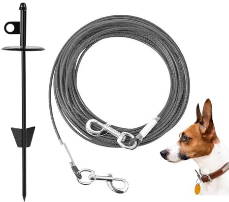 Mi Metty Tie-Out Leinen für Hunde,15m Kausichere Hundeleinen mit Anlegepflock,Verhedderungsfrei Bodenanker Hund Hofleine für mittlere bis große Hunde,für Hof und Camping Strand Rasen Outdoor