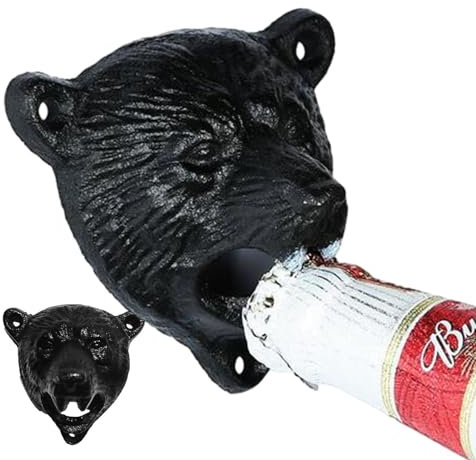 Beer Opener Wall Mount | Bear Head Bottle Opener Wall Mount | Beer Opener Wall Mount for Man Cave, Garage Decoration, Camping, Restaurant, Bar, Household