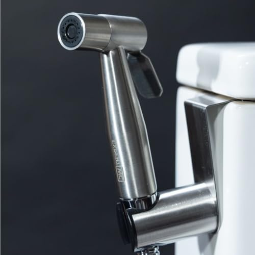Douchette WC pour Toilette avec Jet Réglable - Marque Française - Bidet Hygiénique avec Robinet 3 Voies, Pistolet, Flexible et Support Inclus - Kit Hygiene Intime Complet (Inox)