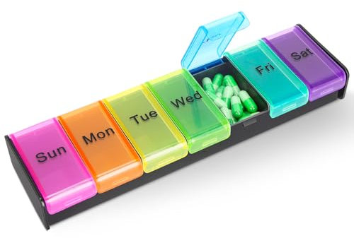 Alyvisun Pill Box 7 Day 1 Times a Day, Weekly Tablet Organiser, Travel Daily Pill Box Organiser 7 Day, Large Pillbox Tablet Box Portable Pill Case Tablet Dispenser for Travel Work, Black