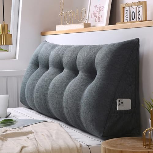 80*50*20cm Rückenkissen,Dreieckigen Kissen,Lendenkissen,Abnehmbarem | Keilkissen für Bett und Sofa geeignet, Kissen mit waschbarem Bezug und praktischem Seitenfach,Dunkelgrau