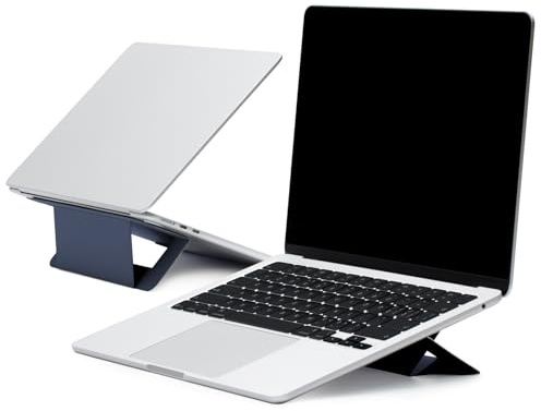 MOFT Laptop Stand for Desk, Adhesive Laptop Stand with Open Design for Heat Dissipation, 2 Adjustable Viewing Angles, Foldable Portable Computer Stand Compatible with 11-16 Laptops, Navy Blue | Fit 11-16 Laptops | Macbook Stand | Dual-Angle | Ergonomic | Foldable | Cooling Stand | MOVAS Leather | Mobile Work&Travel