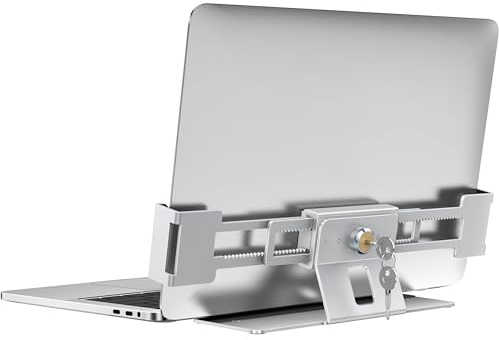 AboveTEK Laptop Locking Station, Premium Aluminum MacBook Security Lock with High-Security Copper Cylinder, Anti-Theft Computer Lock for All 11-17 No-Slot Notebooks, Non-Slip Base for Public Spaces