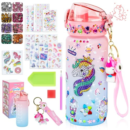 snookids Licorne Cadeau Fille 4 5 6 7 8 9 ans DIY Gourde Bricolage Fille 5 6 7 8 9 10 ans Bouteille d'eau Diamond Painting Kit de bricolage Jouet créatif pour enfants Cadeau d'anniversaire
